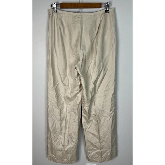 VTG Ann Taylor Silk Wide Leg Pants Lined Neutral Tan Side Zip Professional Sz 6 - Picture 2 of 6
